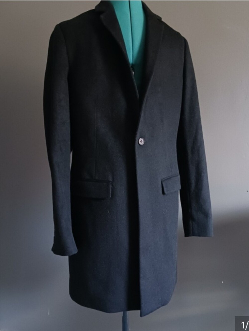 All Saints Black Wool Single-Button Overcoat, Size M